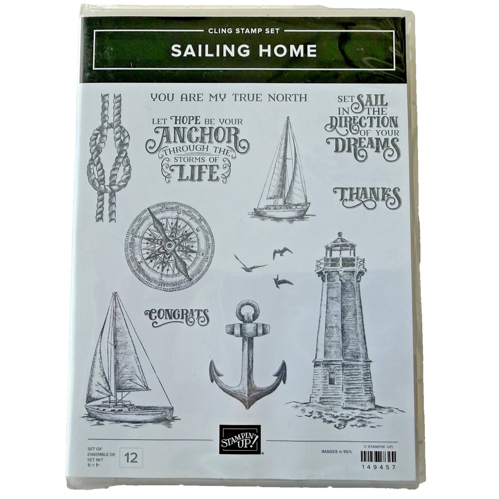 Stampin' Up Sailing Home Cling Stamp Set Beach Nautical Anchor Lighthouse 149457
